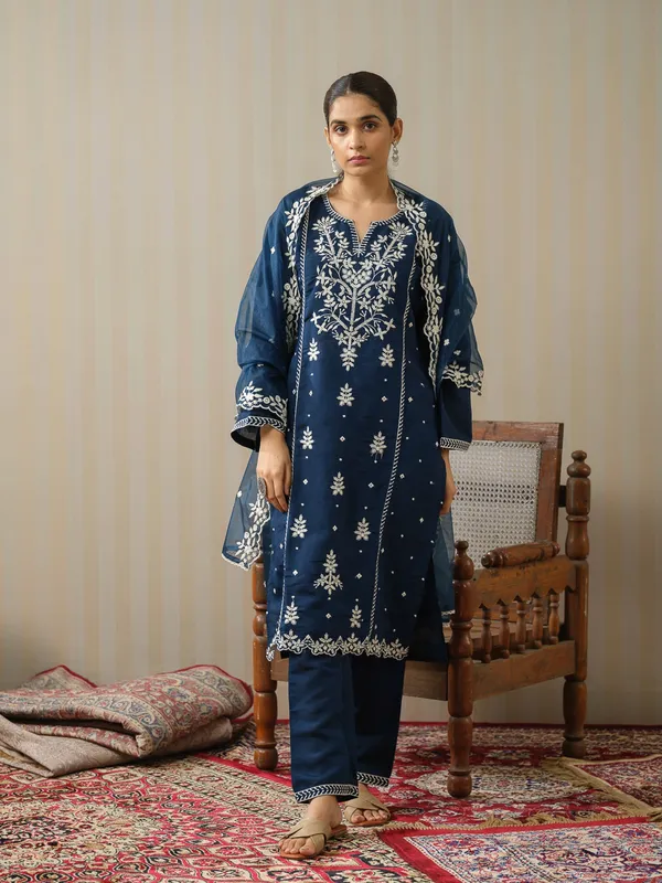 Blue_Embroidered_Woven_Design_Straight_Kurta_and_Trousers_With_Dupatta