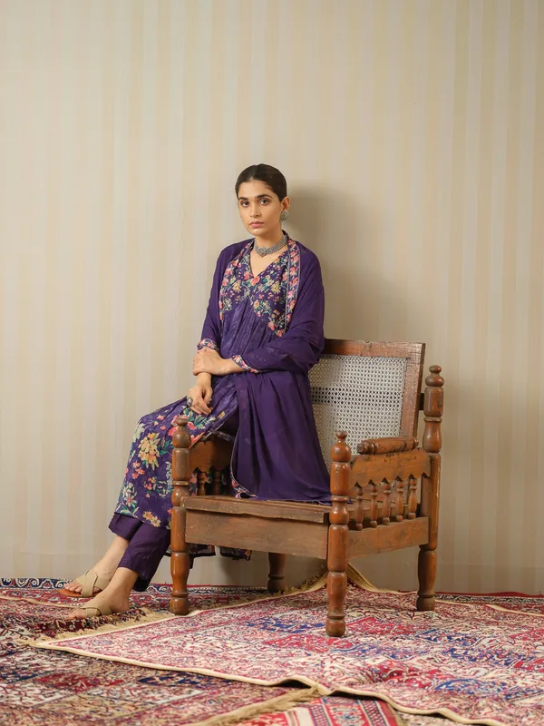 Purple_Printed_Floral_A-Line_Kurta_and_Trousers_With_Dupatta