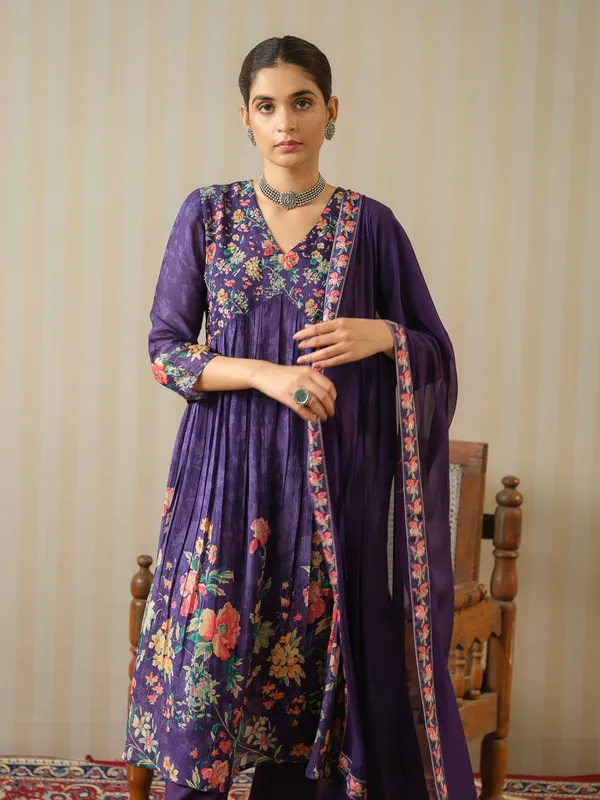 Purple_Printed_Floral_A-Line_Kurta_and_Trousers_With_Dupatta