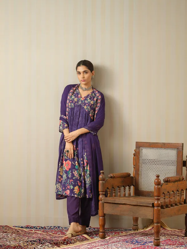 Purple_Printed_Floral_A-Line_Kurta_and_Trousers_With_Dupatta