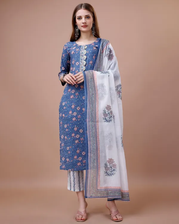 Navy_Blue_Floral_Printed_Straight_Kurta_Kurta_and_Trousers_With_Dupatta