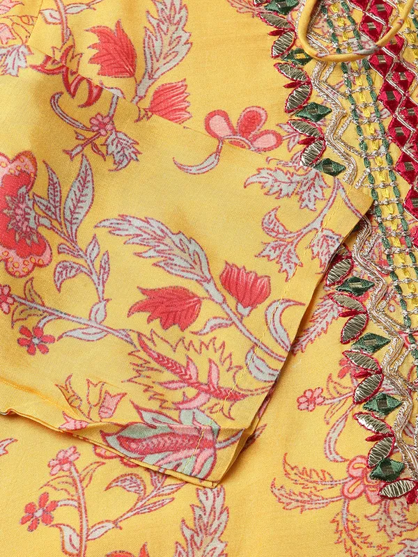 Mustard_Floral_Yoke_Design_Straight_Kurti_and_Sharara_With_Dupatta