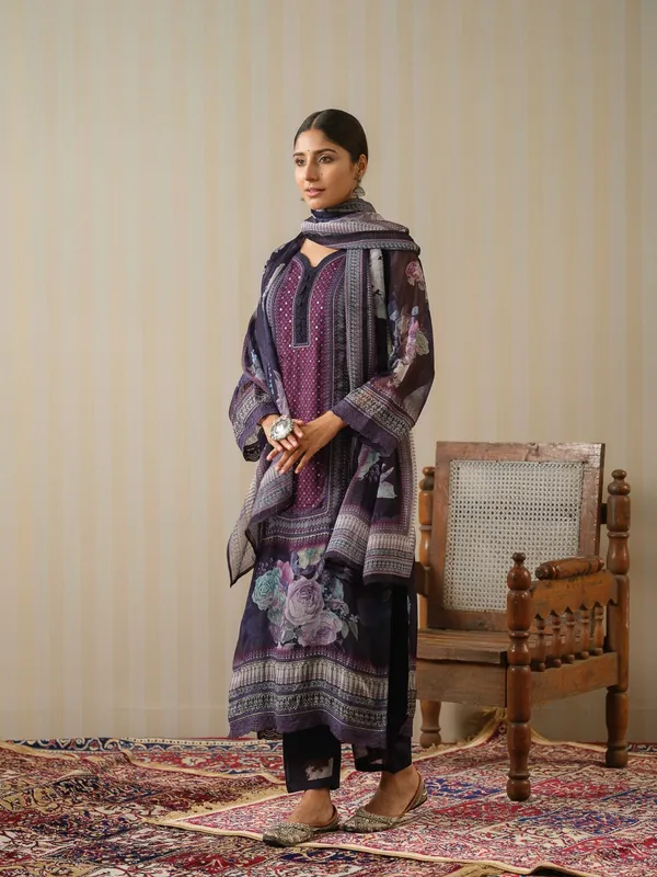 Black_Printed_Floral_Straight_Kurta_and_Trousers_With_Dupatta
