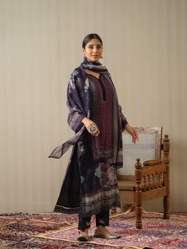 Black_Printed_Floral_Straight_Kurta_and_Trousers_With_Dupatta