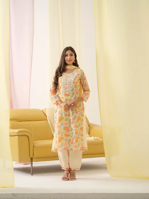 White_Yoke_Design_Floral_Straight_Kurta_and_Trousers_With_Dupatta