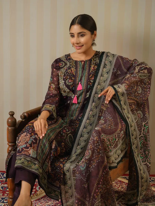 Black_Printed_Floral_Straight_Kurta_and_Trousers_With_Dupatta