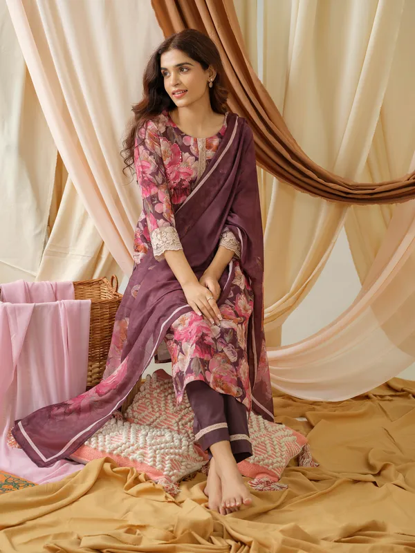 women_Purple_Floral_Printed_Kurta_and_Trousers_With_Dupatta