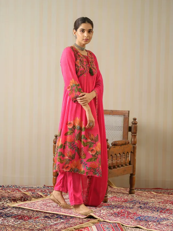 Pink_Embroidered_Calf_Length_Festive_Kurti_and_Trousers_With_Dupatta