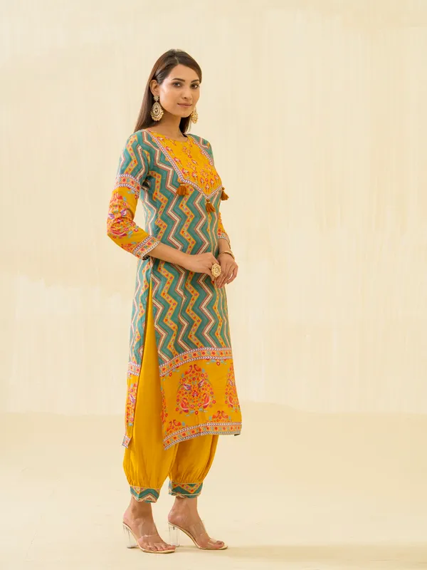 Yellow_Embroidered_Calf_Length_Festive_Kurti_and_Trousers