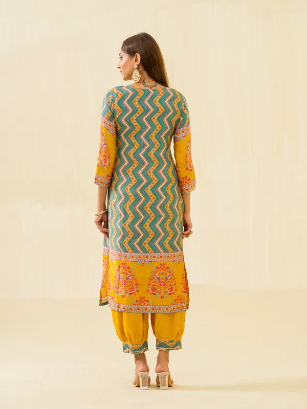 Yellow_Embroidered_Calf_Length_Festive_Kurti_and_Trousers