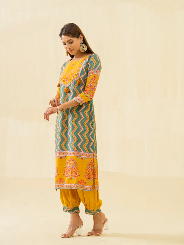 Yellow_Embroidered_Calf_Length_Festive_Kurti_and_Trousers