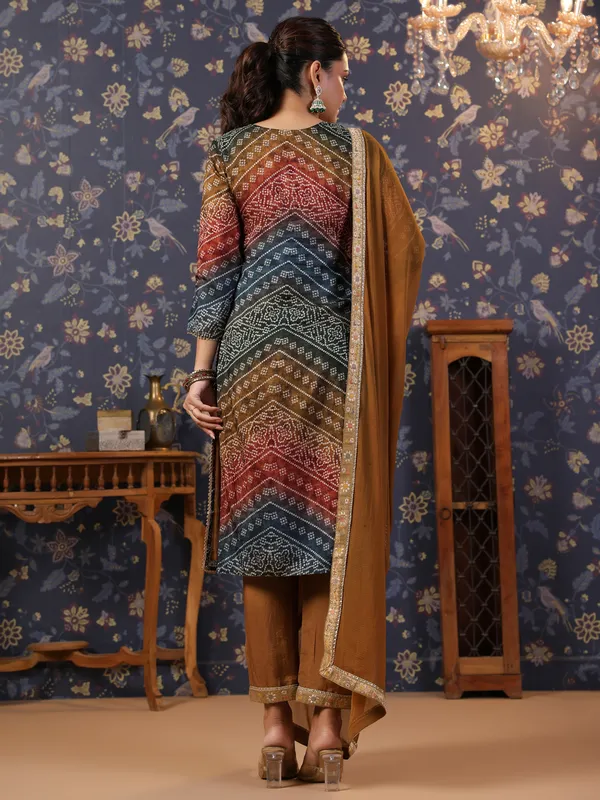 Women_Brown_&_Navy_Blue_Embroidered_Straight_Kurta_and_Palazzos_With_Dupatta