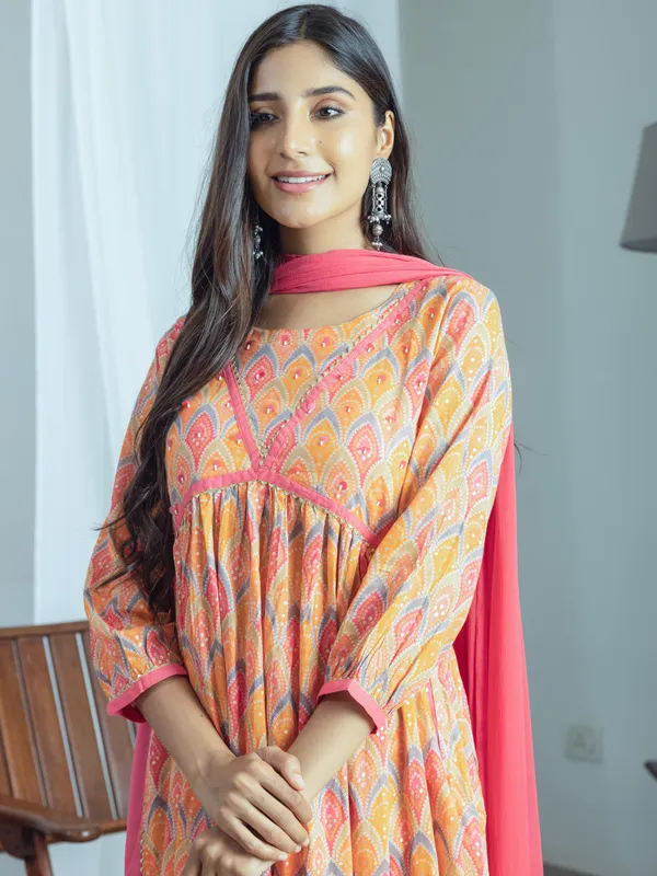 Orange_&_Pink_Ethnic_Printed_Kurta_Trousers_With_Dupatta