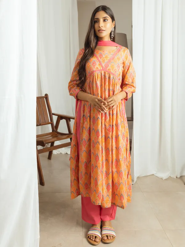 Orange_&_Pink_Ethnic_Printed_Kurta_Trousers_With_Dupatta