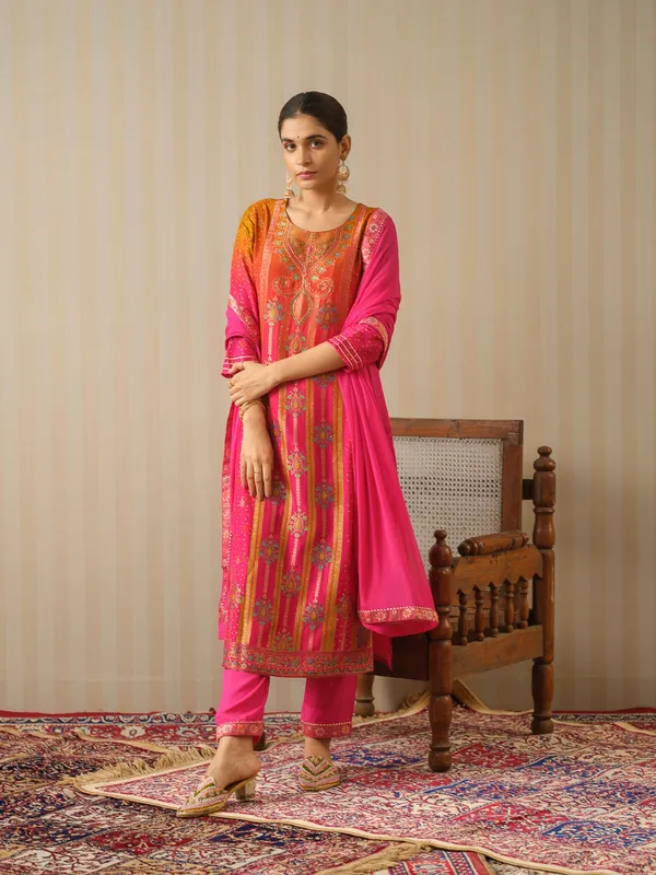 Pink_Embroidered_Woven_Design_Straight_Kurta_and_Trousers_With_Dupatta