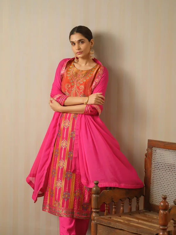 Pink_Embroidered_Woven_Design_Straight_Kurta_and_Trousers_With_Dupatta