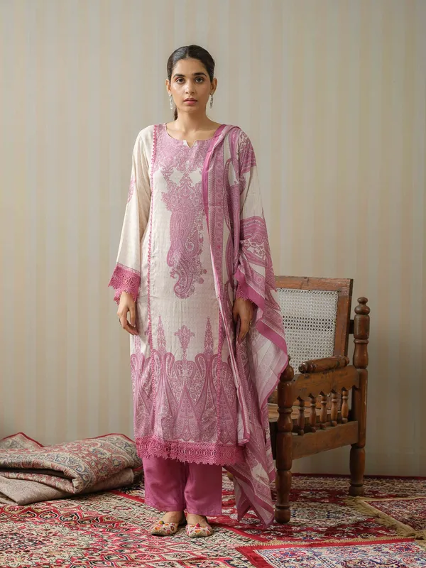 White_Printed_Paisley_Straight_Kurta_and_Trousers_With_Dupatta