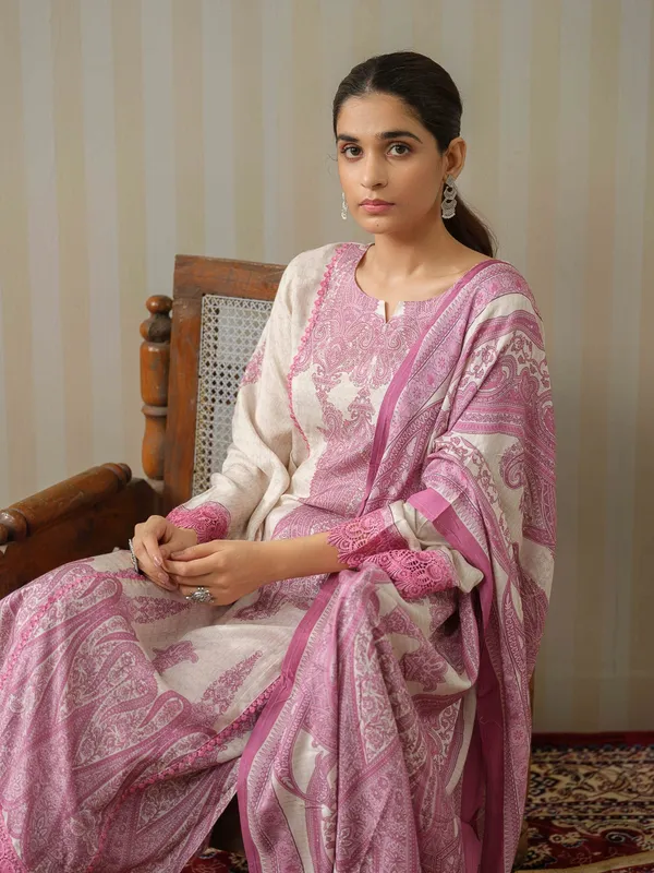 White_Printed_Paisley_Straight_Kurta_and_Trousers_With_Dupatta