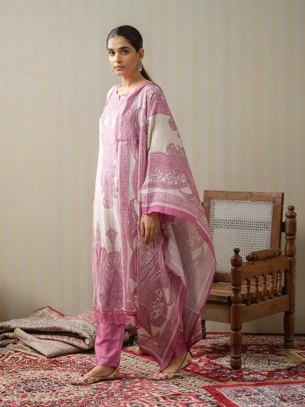 White_Printed_Paisley_Straight_Kurta_and_Trousers_With_Dupatta