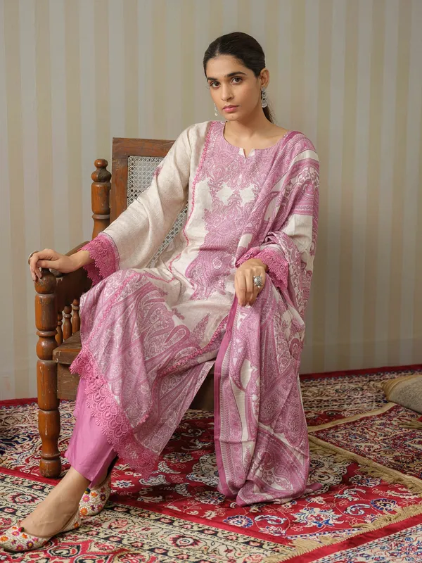 White_Printed_Paisley_Straight_Kurta_and_Trousers_With_Dupatta