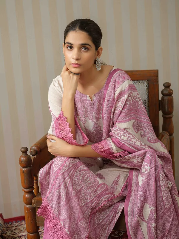 White_Printed_Paisley_Straight_Kurta_and_Trousers_With_Dupatta