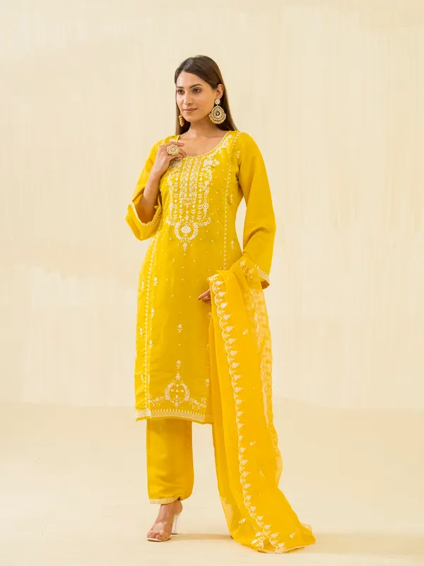 Yellow_Woven_Design_Woven_Design_Straight_Kurta_and_Trousers_With_Dupatta