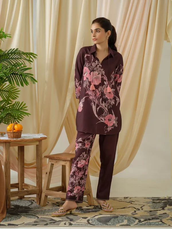 Women__Brown_Floral_Printed_Tunic_and_Trousers