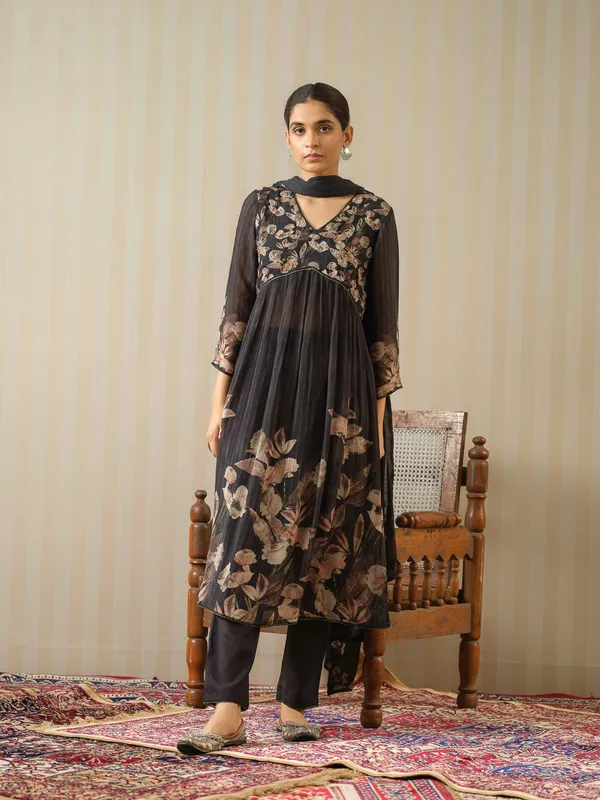 Black_Embroidered_Calf_Length_Festive_Kurti_and_Trousers_With_Dupatta