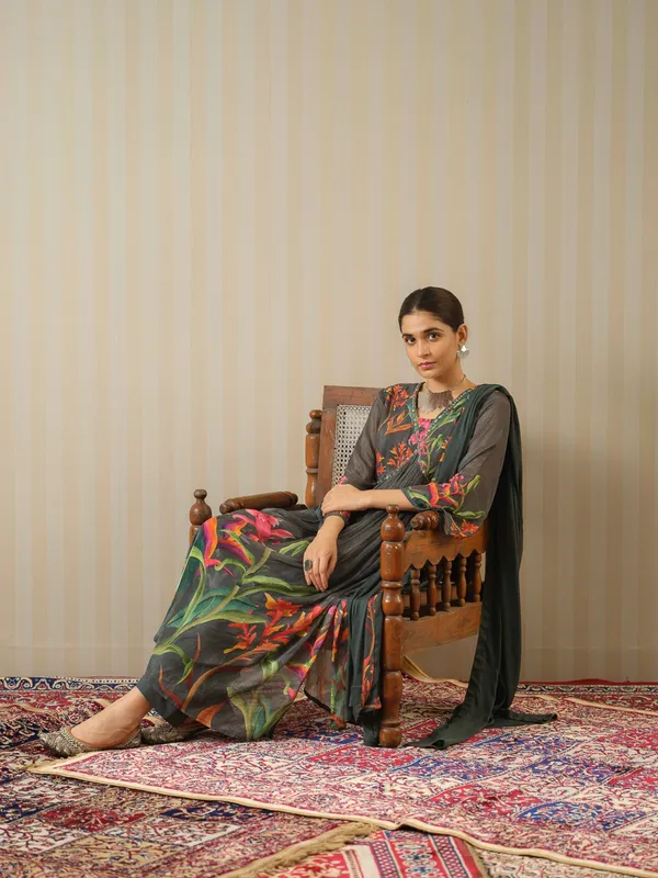 Grey_Printed_Floral_A-Line_Kurta_and_Trousers_With_Dupatta