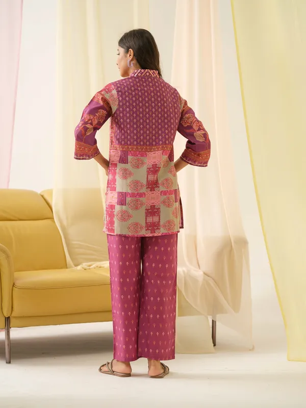 Magenta_Shirt_Collar_Printed_Shirt_Palazzos