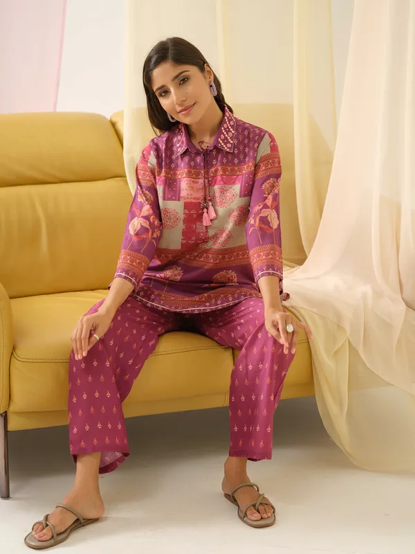Magenta_Shirt_Collar_Printed_Shirt_Palazzos