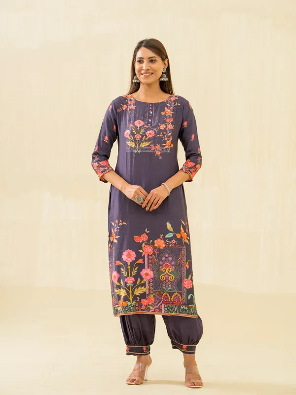 Purple_Embroidered_Calf_Length_Festive_Kurti_and_Trousers