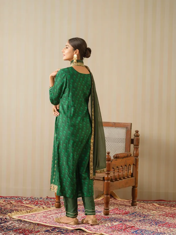 Green_Embroidered_Woven_Design_Straight_Kurta_and_Trousers_With_Dupatta