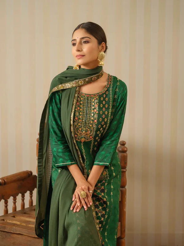 Green_Embroidered_Woven_Design_Straight_Kurta_and_Trousers_With_Dupatta