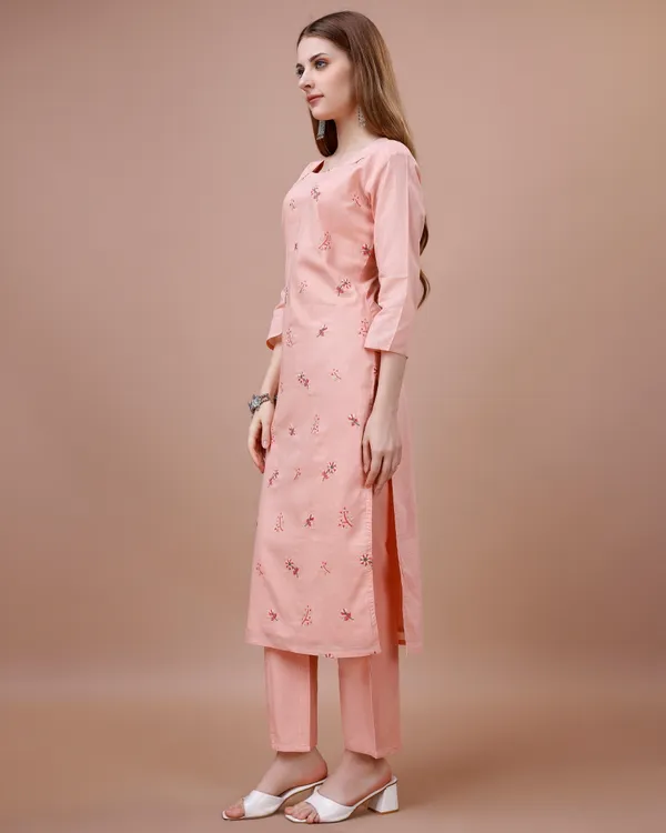 PeachFloral_Embroidered_A-Line_Kurta_Kurta_and_Trousers