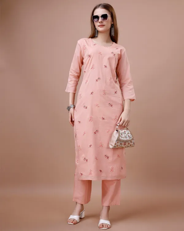 PeachFloral_Embroidered_A-Line_Kurta_Kurta_and_Trousers