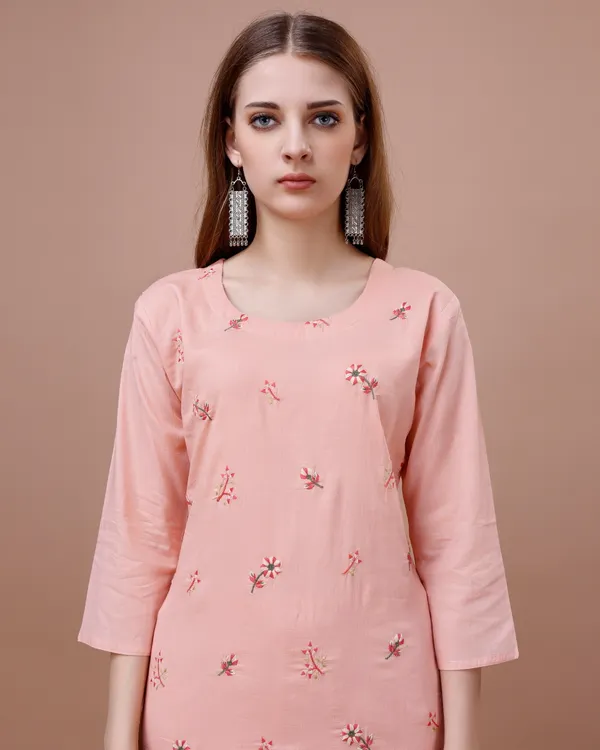 PeachFloral_Embroidered_A-Line_Kurta_Kurta_and_Trousers