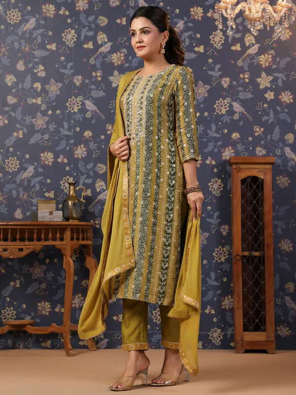 Women_Beige_&_Navy_Blue_Embroidered_Anarkali_Kurta_and_Palazzos_With_Dupatta