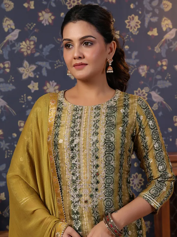 Women_Beige_&_Navy_Blue_Embroidered_Anarkali_Kurta_and_Palazzos_With_Dupatta