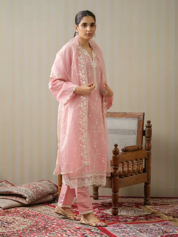 Pink_Embroidered_Woven_Design_Straight_Kurta_and_Trousers_With_Dupatta