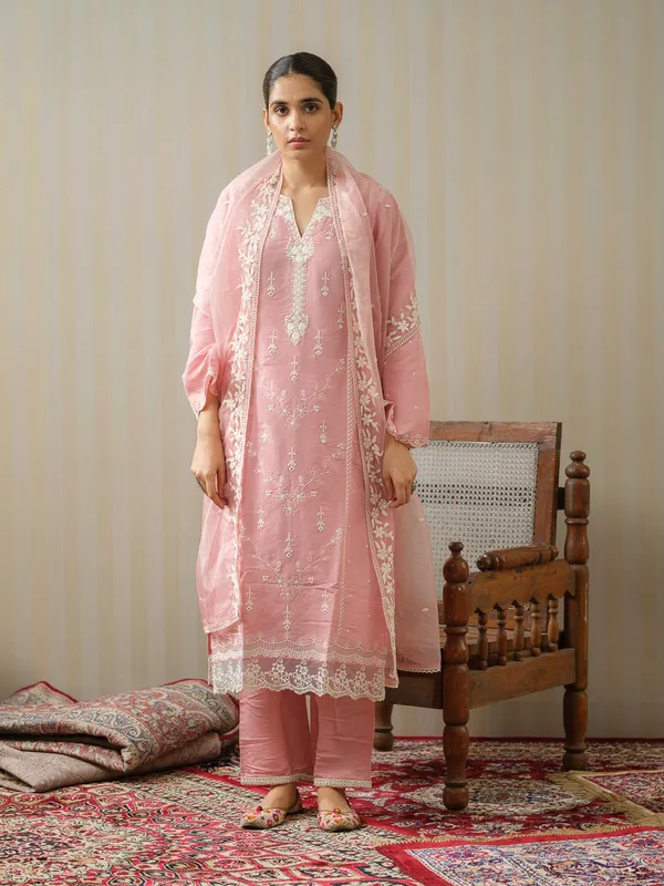 Pink_Embroidered_Woven_Design_Straight_Kurta_and_Trousers_With_Dupatta