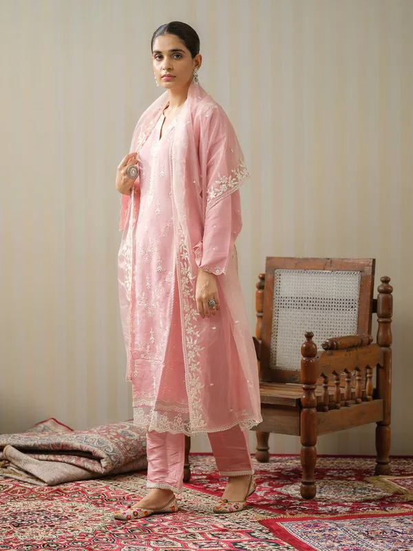 Pink_Embroidered_Woven_Design_Straight_Kurta_and_Trousers_With_Dupatta