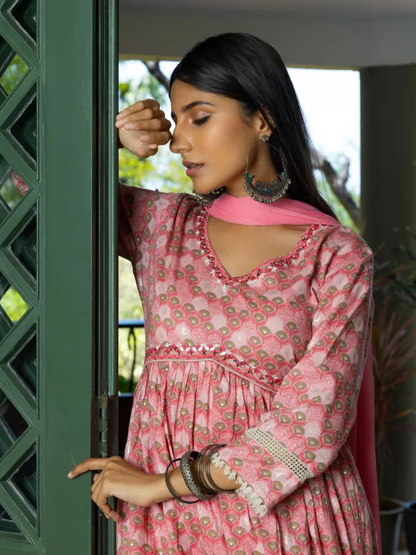 Pink_Floral_Printed_Anarkali_Kurta_and_Trousers_With_Dupatta