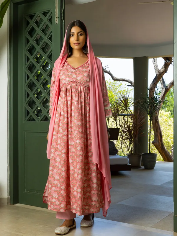 Pink_Floral_Printed_Anarkali_Kurta_and_Trousers_With_Dupatta