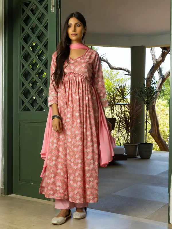 Pink_Floral_Printed_Anarkali_Kurta_and_Trousers_With_Dupatta