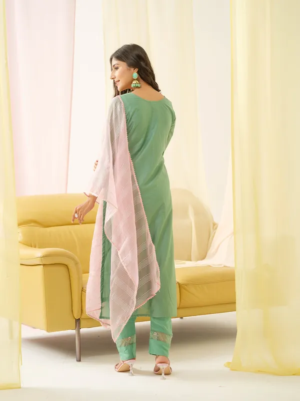 Sea_Green_Embroidered_Woven_Design_Straight_Kurta_and_Trousers_With_Dupatta