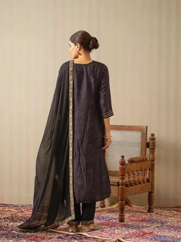 Black_Embroidered_Woven_Design_Straight_Kurta_and_Trousers_With_Dupatta