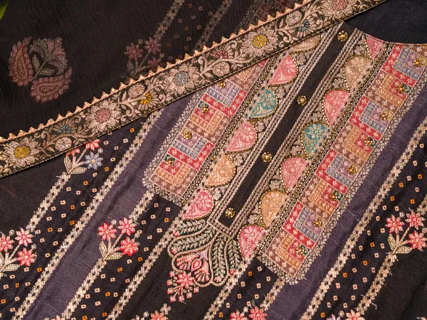 Black_Embroidered_Woven_Design_Straight_Kurta_and_Trousers_With_Dupatta