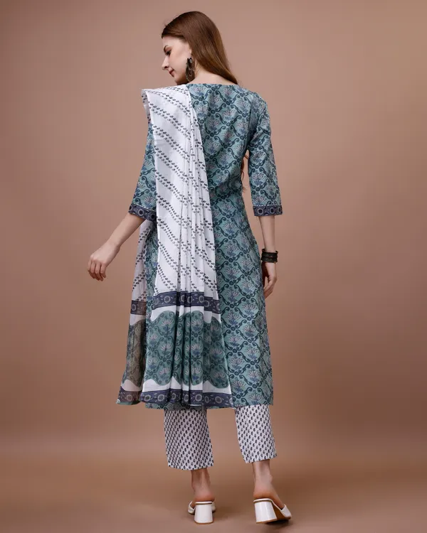 Green_Floral_Printed_Straight_Kurta_and_Trousers_With_Dupatta