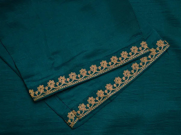 BLUE_Yoke_Design_Woven_Design_Straight_Kurta_and_Trousers_With_Dupatta